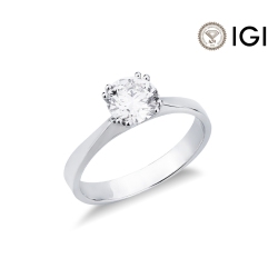 Anello in oro bianco 18k con diamante IGI, 1,00 ct