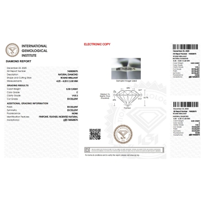 Diamante Certificato IGI   CT 0,30   E   VVS 2