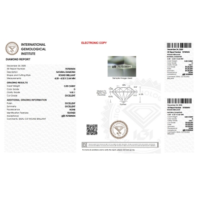 Diamante Certificato IGI   CT 0,30   D   VVS 1