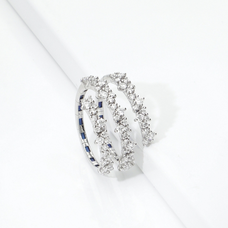 Anello a molla in oro bianco 18k con 3 giri in diamanti