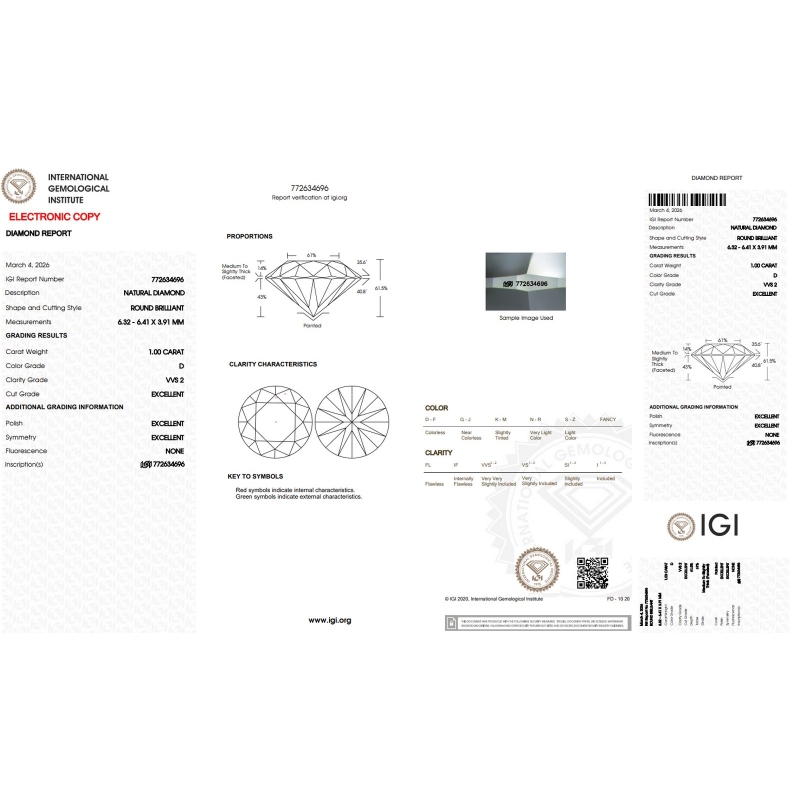 Diamante Certificato IGI    CT 1,00  D   VVS 2
