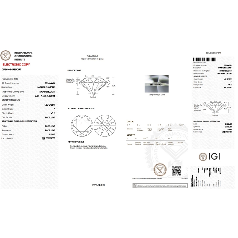 Diamante Certificato IGI   CT 1,50   F   VS 2
