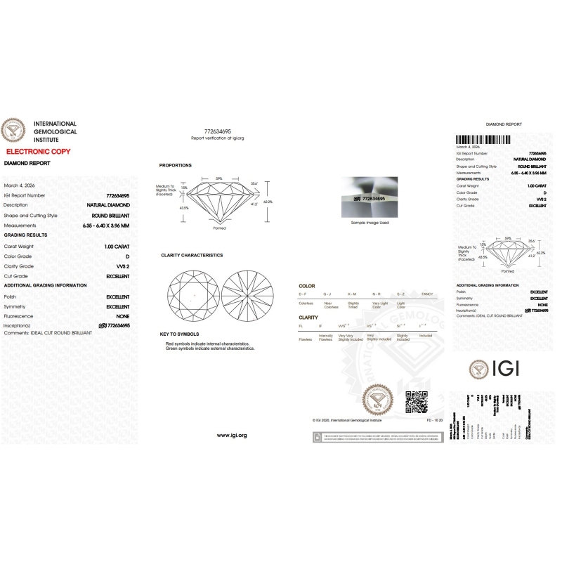 Diamante Certificato IGI   CT 1,00   D   VVS 2