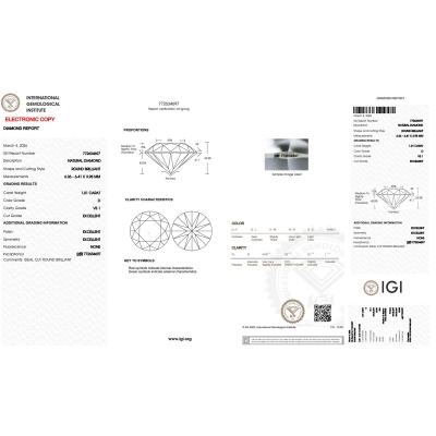 Diamante Certificato IGI   CT 1,01   D   VS 1