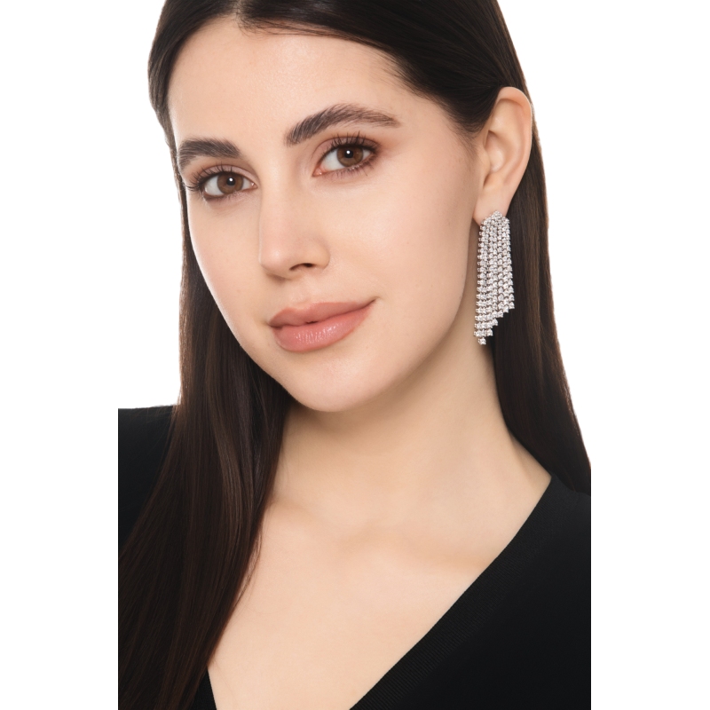 Orecchini tennis in oro bianco 18k con 7 file di diamanti