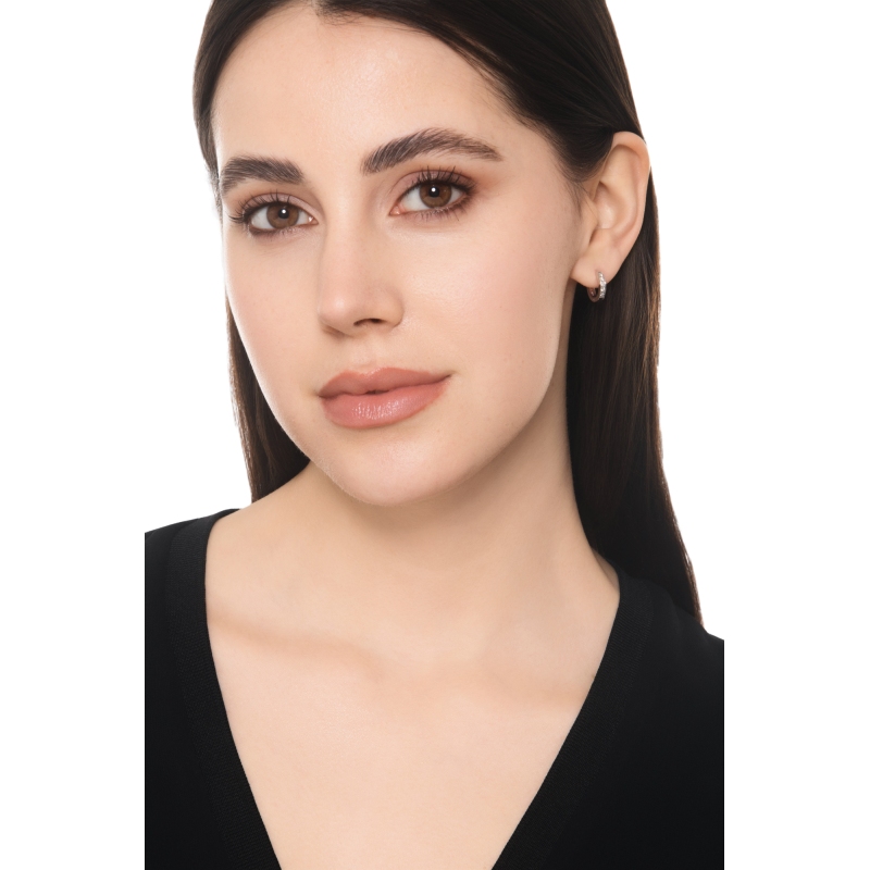 Mono orecchino a cerchio in oro bianco 18k con diamanti, ct. 0,06