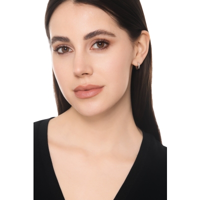 Mono orecchino a cerchio in oro bianco 18k con diamanti, ct. 0,06