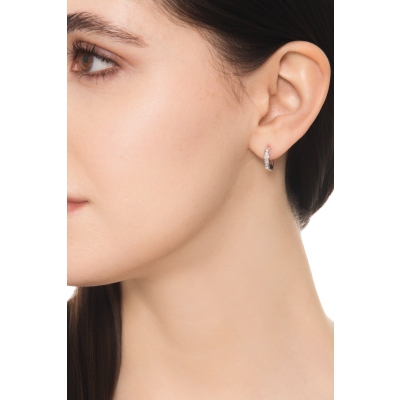 Mono orecchino a cerchio in oro bianco 18k con diamanti, ct. 0,06