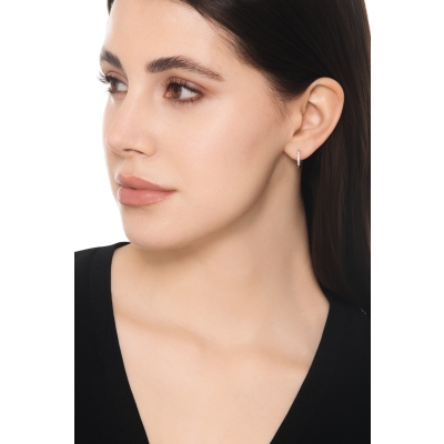 Mono orecchino a cerchio in oro bianco 18k con diamanti, ct. 0,04