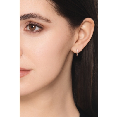 Mono orecchino a cerchio in oro bianco 18k con diamanti, ct. 0,04