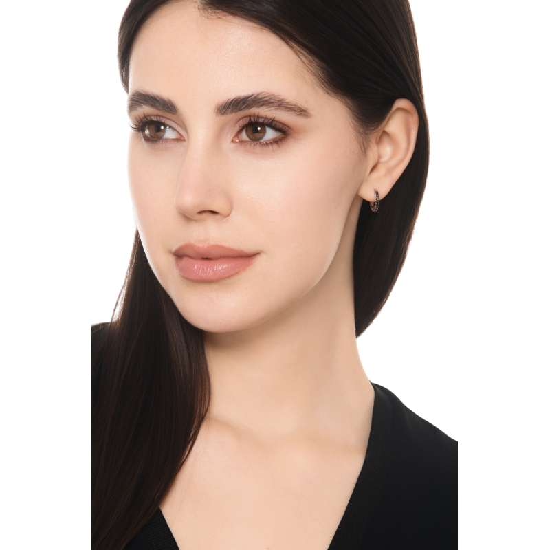 Mono orecchino a cerchio in oro bianco 18k con diamanti neri, 10 mm