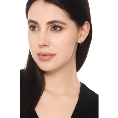 Mono orecchino a cerchio in oro bianco 18k con diamanti neri, 10 mm