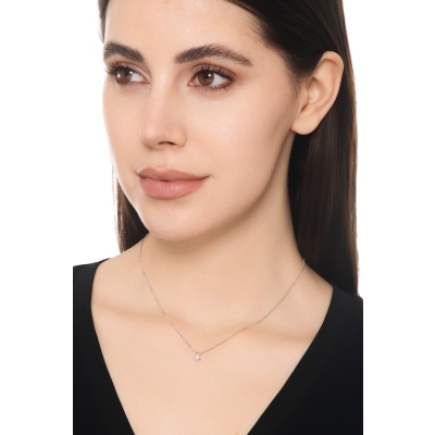 Collana punto luce a rombo in oro bianco 18k con diamante, ct 0,10