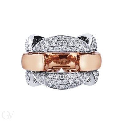 Anello a maglia morbida in oro bianco e rosa 18k e diamanti