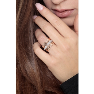 Anello elastico in oro rosa e bianco 18k con diamanti
