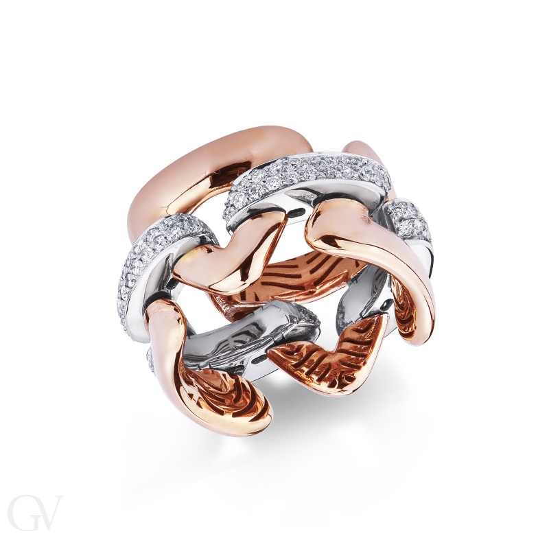 Anello elastico in oro rosa e bianco 18k con diamanti