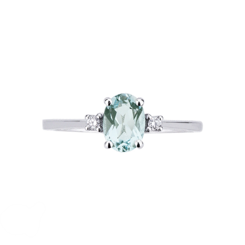18k white gold band ring with aquamarine and diamonds  