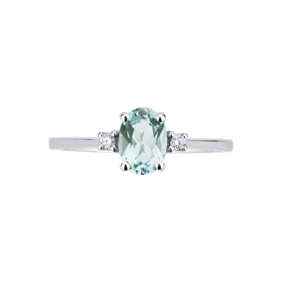 18k white gold band ring with aquamarine and diamonds  