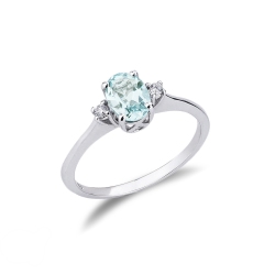 18k white gold band ring with aquamarine and diamonds  