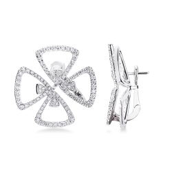 Orecchini fiore in oro bianco 18k con 4 petali in diamanti