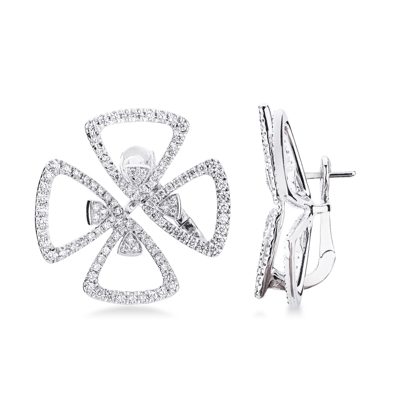 Orecchini fiore in oro bianco 18k con 4 petali in diamanti