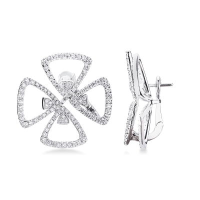 Orecchini fiore in oro bianco 18k con 4 petali in diamanti