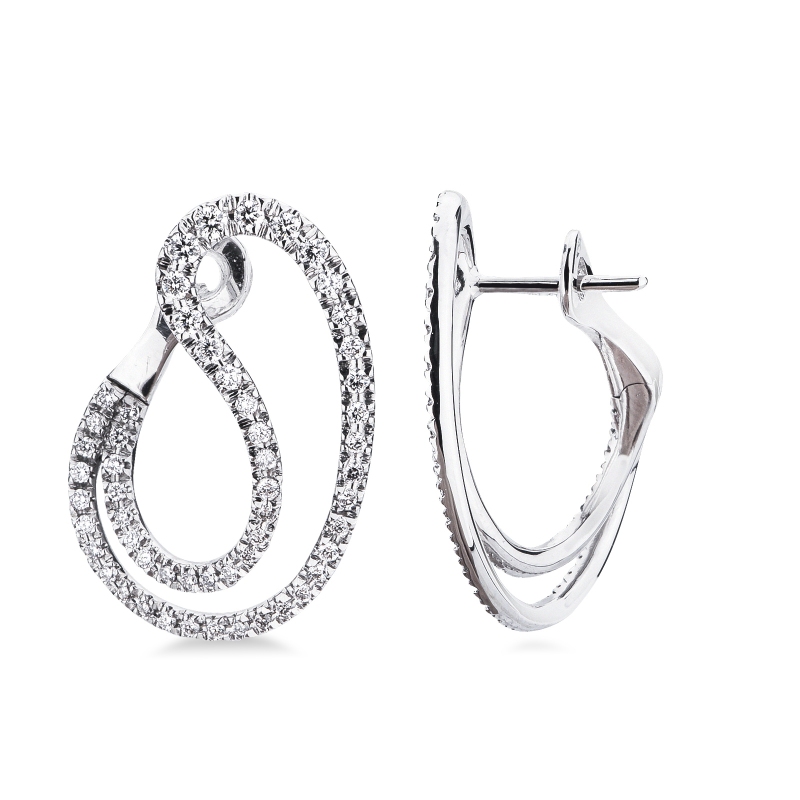 Orecchini doppia goccia in oro bianco 18k con diamanti