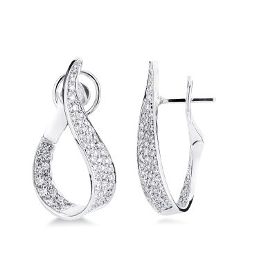 Orecchini design a goccia sinuosa in oro bianco 750 con diamanti