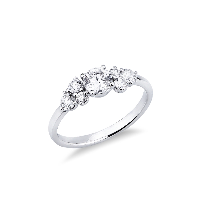 Anello in oro bianco 18k con diamante centrale e laterali