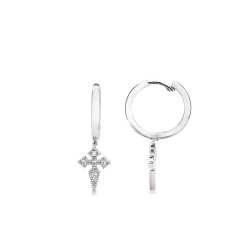 Orecchini in oro bianco 18k cerchio con pendente croce