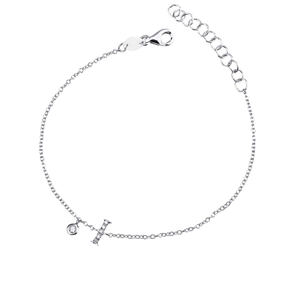 Bracciale lettera I in oro bianco 18k con diamanti