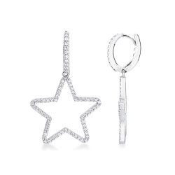 Orecchini pendenti a stella in oro bianco 18k con diamanti