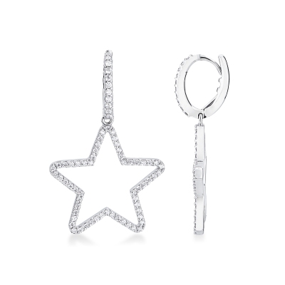 Orecchini pendenti a stella in oro bianco 18k con diamanti