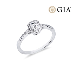 Anello con diamante taglio smeraldo 0.40ct GIA in oro bianco 18k