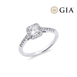 Anello con diamante taglio princess 0.50ct GIA in oro bianco 18k