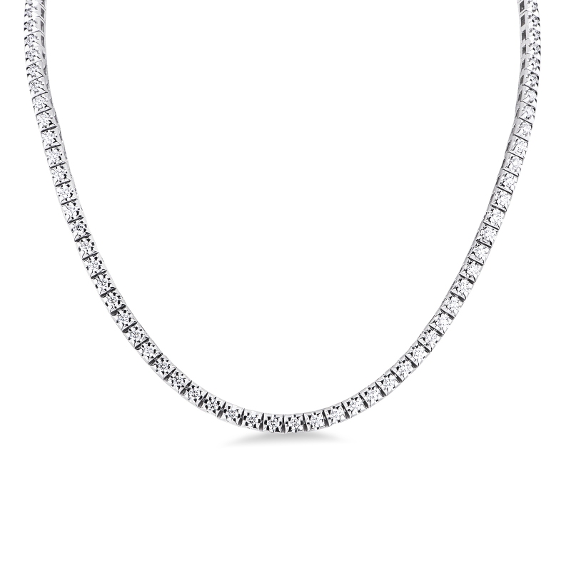 Collana tennis lineare a piramide in oro bianco 750 con diamanti