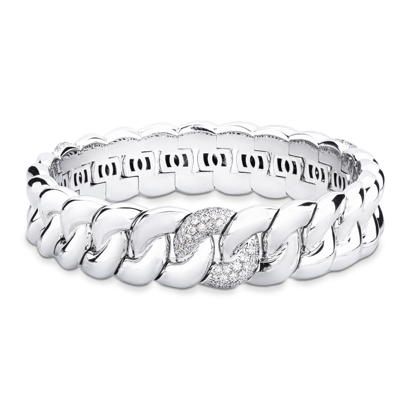 Bracciale groumette elastico in oro bianco 18k con diamanti