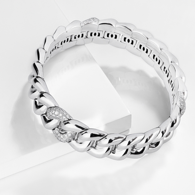 Bracciale groumette elastico in oro bianco 18k con diamanti