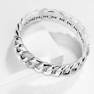 Bracciale groumette elastico in oro bianco 18k con diamanti