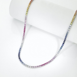 Collana tennis in oro bianco 750 con zaffiri multicolor rainbow