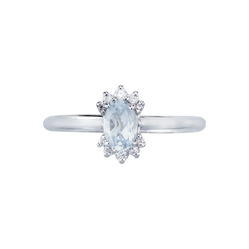 Anello in oro bianco 750 con acquamarina ovale e diamanti