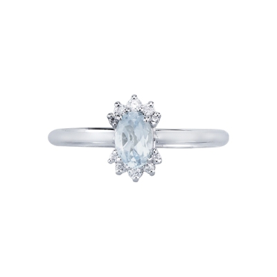 Anello in oro bianco 750 con acquamarina ovale e diamanti