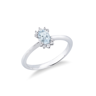 Anello in oro bianco 750 con acquamarina ovale e diamanti