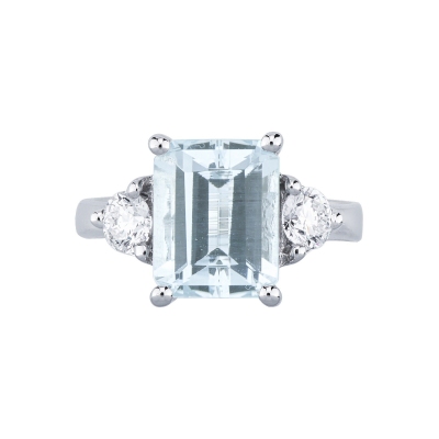 Anello oro bianco con acquamarina e diamanti