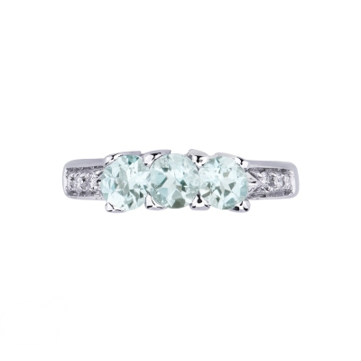 Anello acquamarina trilogy con diamanti in oro bianco 18k