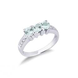 Anello trilogy in oro bianco 18k con diamanti e 3 acquemarine