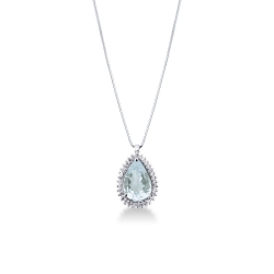Necklace with pendant, pear cut aquamarine and diamonds