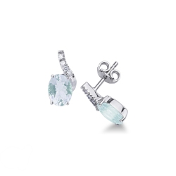 White gold 18k stud earrings with aquamarine oval cut and diamonds 