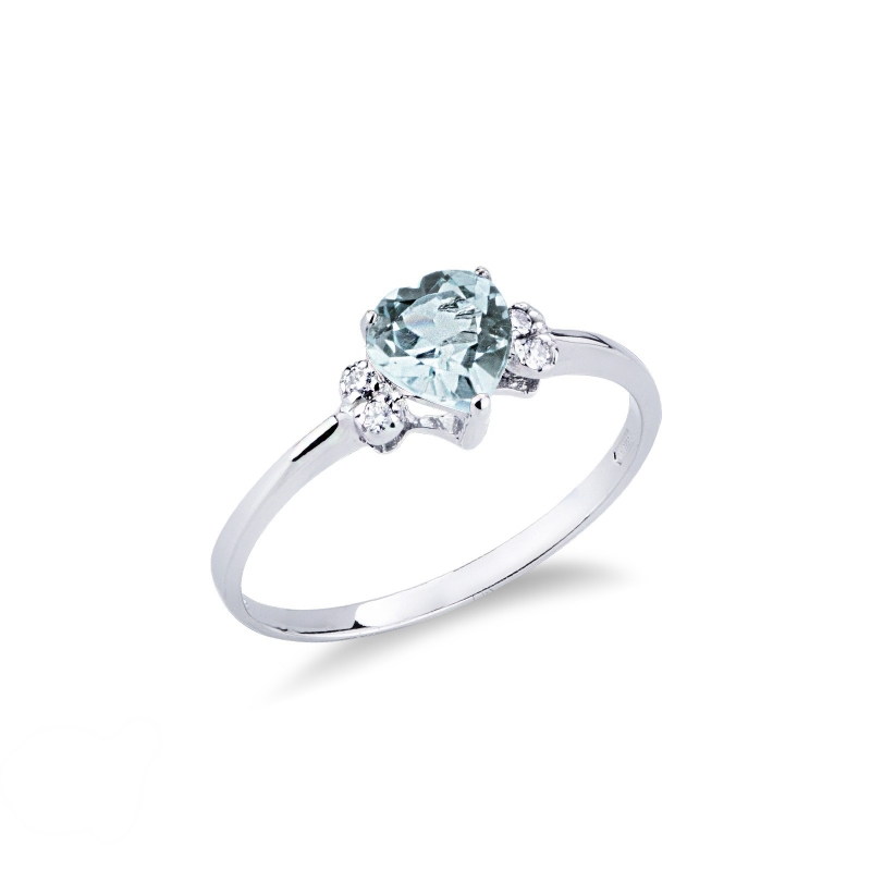 18k white gold ring with central aquamarine and diamonds 