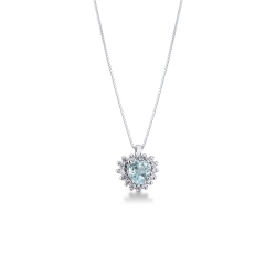 Collana con acquamarina cuore diamanti contorno in oro bianco